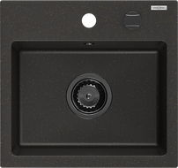 Mexen Milo гранитна кухненска мивка с 1 отделение 435 x 410 мм, черен/златист металик, черен сифон - 6505441000-75-B