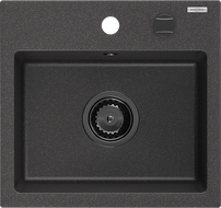 Mexen Milo мивка от гранит 1-камерна 435 x 410 мм, черна на пръски, черен сифон - 6505441000-76-B