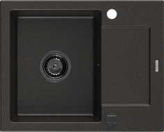 Mexen Enzo гранитна мивка с 1 отделение и отцедник 576 x 465 мм, черен/златист металик, черен сифон - 6506571005-75-B