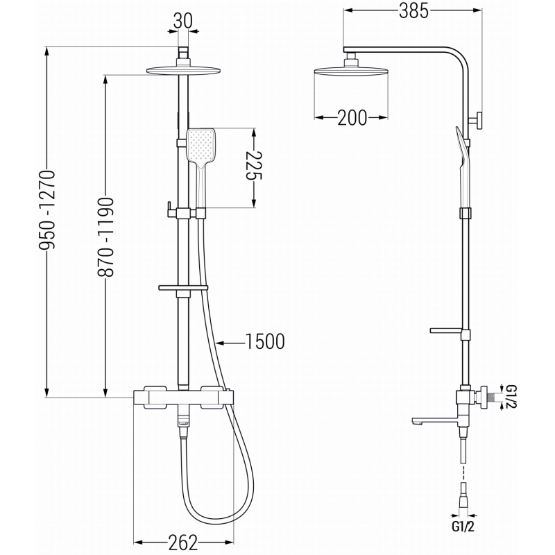 Mexen CQ62 комплект за вана и душ с душ и термостатичен смесител, черен - 779106295-70