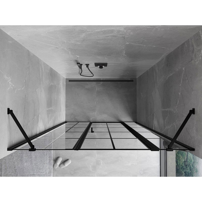 Mexen Mist 130 см отваряща се душ врата, дясна, черна решетка, черно - 8A4-130-001-70-77-P