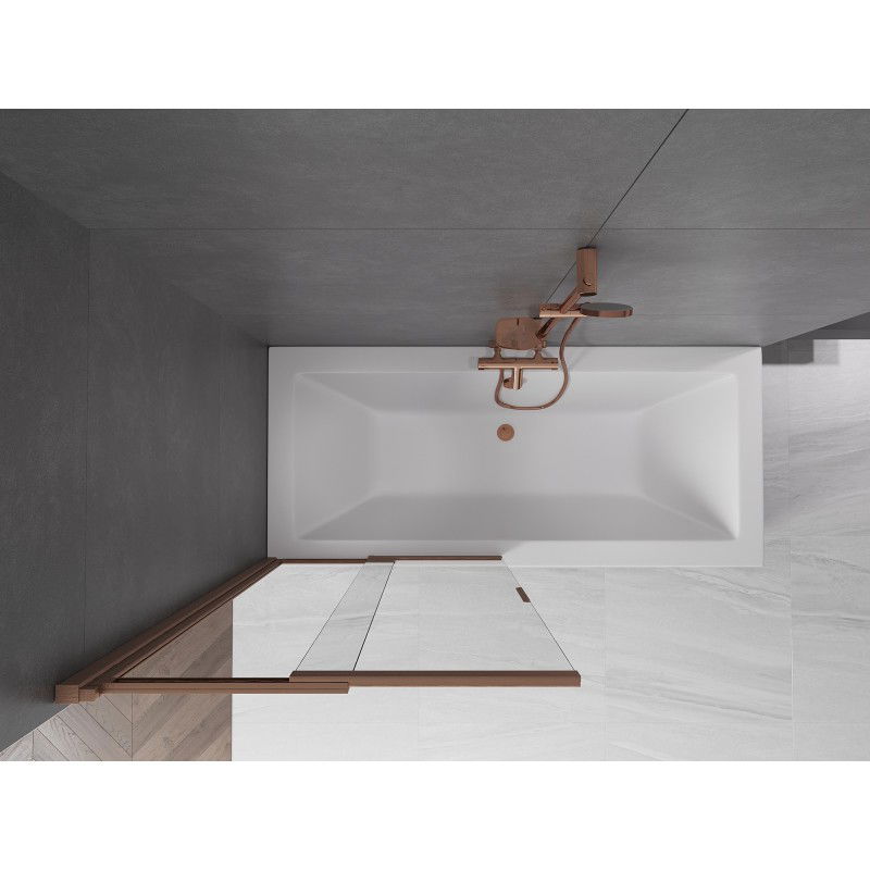 Mexen Fox параван за вана с 2 крила, плъзгащ се 85 x 150 cm, прозрачен, четкана мед - 891-085-002-65-00