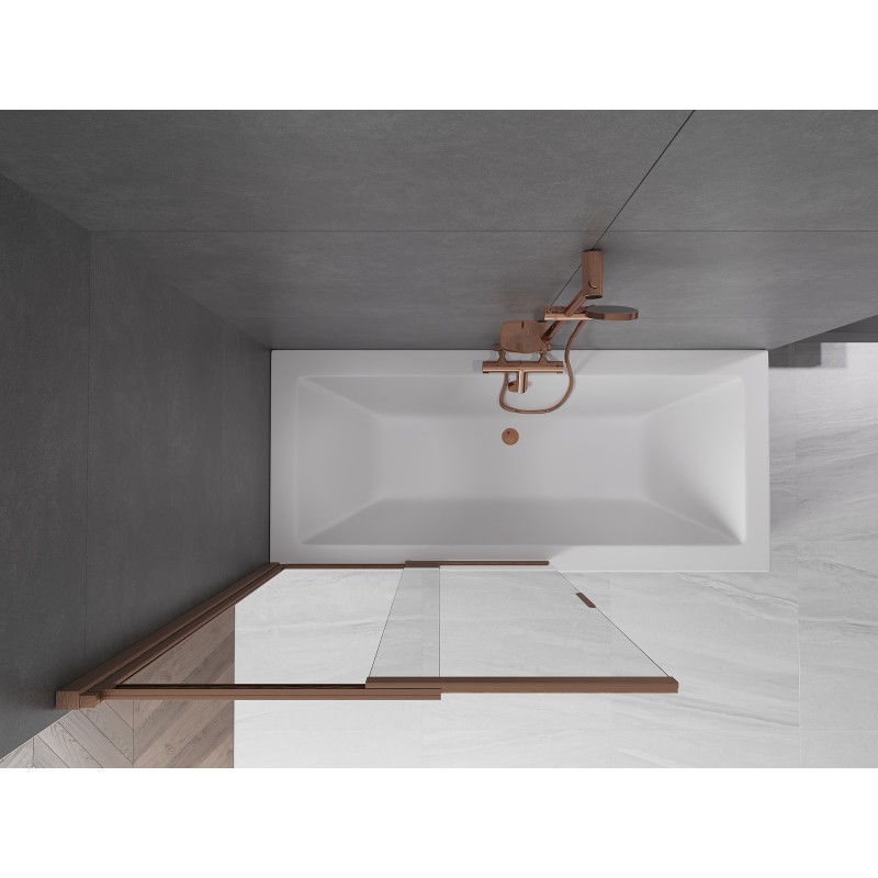 Mexen Fox параван за вана с 2 плъзгащи се крила 100 x 150 см, прозрачен, четкана мед - 891-100-002-65-00