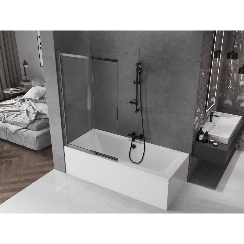 Mexen Fox двукрилен плъзгащ параван за баня 100 x 150 см, прозрачен, четкан сив пистолет - 891-100-002-66-00