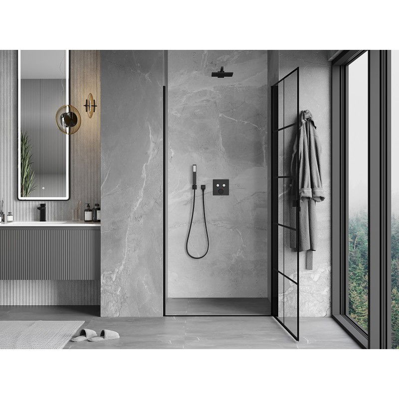 Mexen Mist-B стъклена врата за душ, отваряема на дясно, 100 см, черна решетка, черно - 8A2-100-000-70-77-P