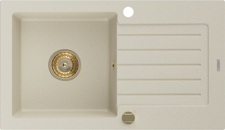 Mexen Pablo гранитна мивка 1-камерна с отцедник 752 x 436 мм, бежова, златен сифон - 6510751010-69-G