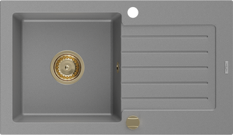 Mexen Pablo гранитна мивка с 1 отделение с отцеждач, 752 x 436 mm, сива, златен сифон - 6510751010-71-G