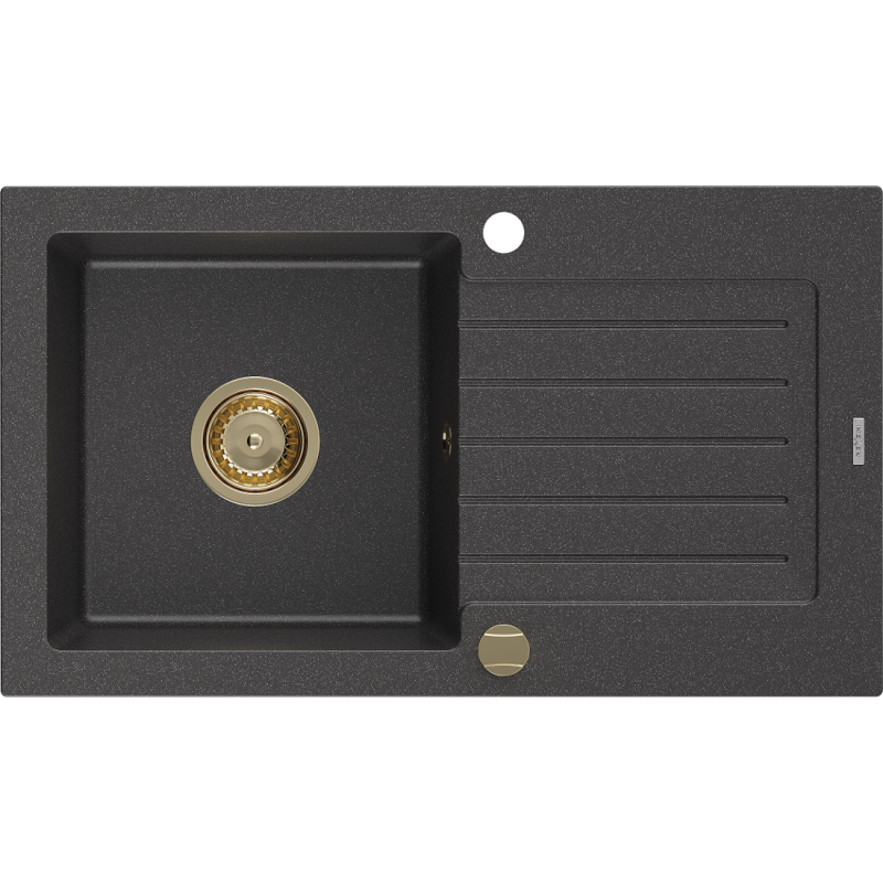 Mexen Pablo гранитна мивка с 1 отделение и сушилник 752 x 436 mm, черна на петна,