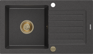 Mexen Pablo мивка от гранит с 1 отделение и отцедник 752 x 436 mm, черно-бял на капки, сифон златен - 6510751010-76-G