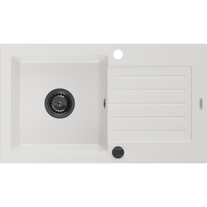 Mexen Pablo гранитна мивка с 1 отделение и сушилник 752 x 436 мм, бяла, черен