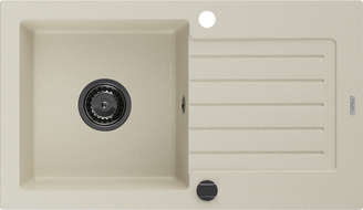 Mexen Pablo гранитна мивка с 1 корито и отцедник 752 x 436 мм, бежова, черен сифон - 6510751010-69-B