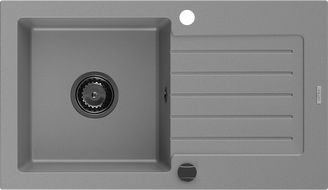 Mexen Pablo гранитна мивка с 1 отделение с отцедник 752 x 436 мм, сив, черен сифон - 6510751010-71-B