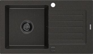 Mexen Pablo гранитна мивка с 1 камера и отцедник 752 x 436 мм, черен/златист металик, черен сифон - 6510751010-75-B