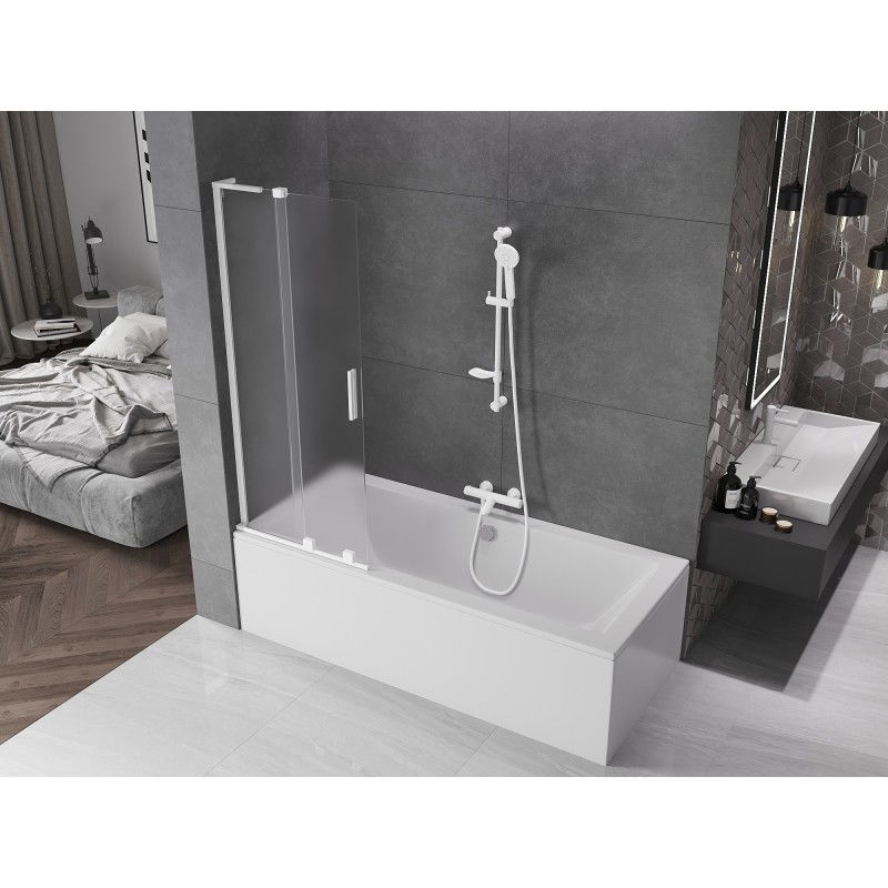 Mexen Velar L параван за вана, плъзгащ се с 2 крила, 75 x 150 см, матирано, бяло - 896-075-003-31-20