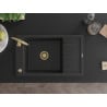 Mexen Elias гранитна мивка 1-коморна с изцеждач 795 x 480 mm, черен/сребърен металик, златен сифони - 6511791005-73-G