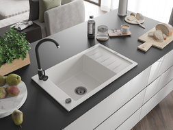 Mexen Elias гранитна мивка с една камера и отцедник 795 x 480 мм, бяла, черен