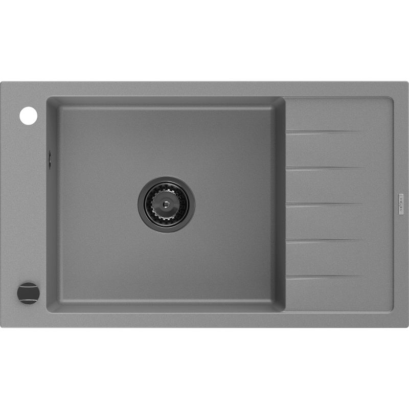 Mexen Elias гранитна мивка с 1 корито и отцедник 795 x 480 mm, сив, черен сифон - 6511791005-71-B