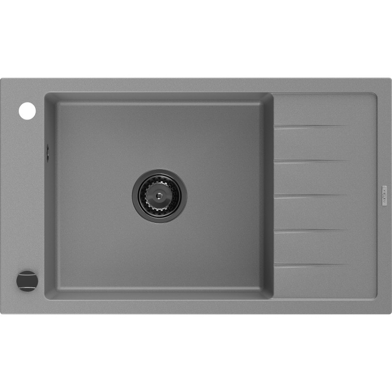 Mexen Elias гранитна мивка с 1 корито с отцедник 795 x 480 mm, сива, черен сифон