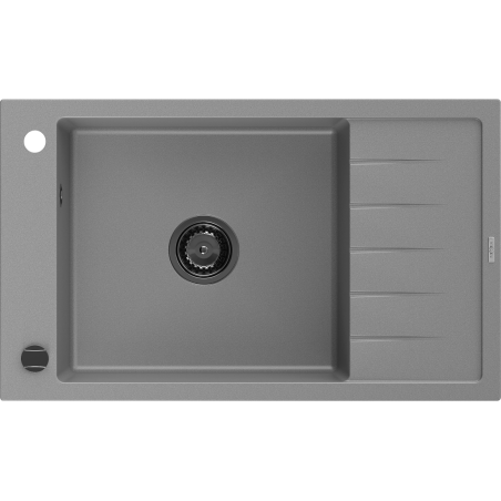 Mexen Elias гранитна мивка с 1 корито и отцедник 795 x 480 mm, сив, черен сифон - 6511791005-71-B