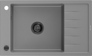 Mexen Elias гранитна мивка с 1 корито с отцедник 795 x 480 mm, сива, черен сифон