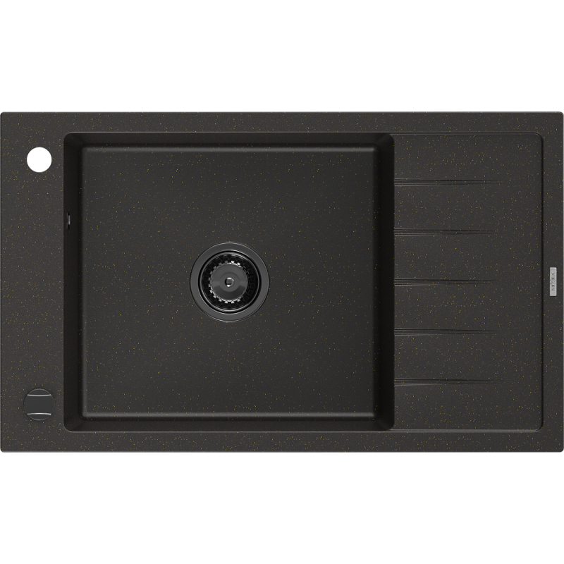 Mexen Elias гранитна мивка с 1 отделение и отцедник 795 x 480 мм, черно/златен металик, черен сифон - 6511791005-75-B