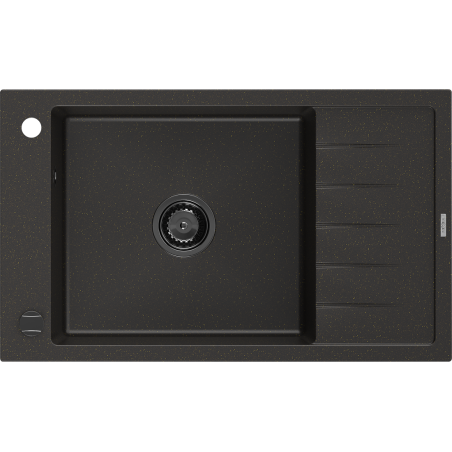 Mexen Elias гранитна мивка с 1 отделение и отцедник 795 x 480 мм, черно/златен металик, черен сифон - 6511791005-75-B