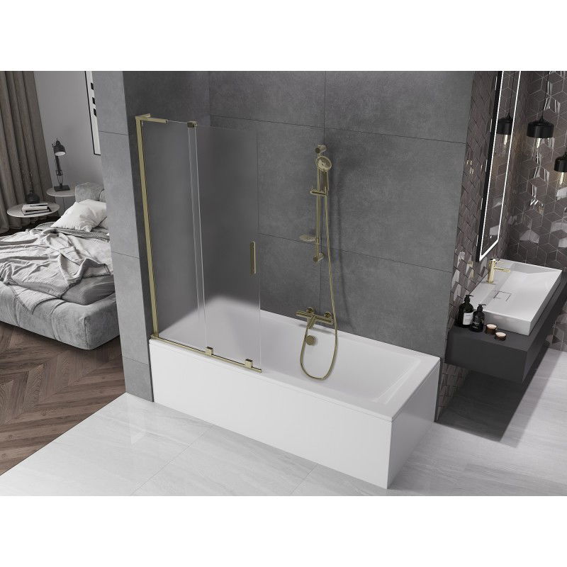 Mexen Velar L вана параван 2-крилен плъзгащ се 90 x 150 см, матирано стъкло, златен - 896-090-003-31-50