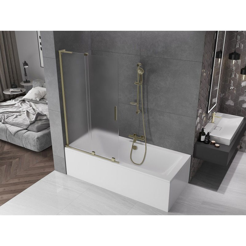 Mexen Velar L преграда за вана 2-крилна плъзгаща се 100 x 150 cm, матирано, златно - 896-100-003-31-50