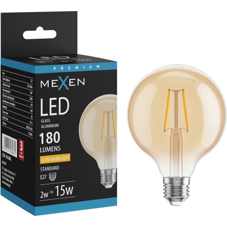 Mexen Vintis LED крушка с нажежаема жичка E27, G95, 2W, Топла - 2200K, 180 lm, кехлибар