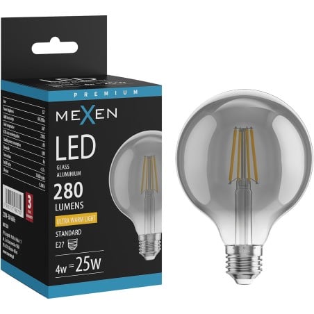 Mexen Vintis LED филамент крушка E27, G95, 4W, Топла - 2200K, 280 lm, димно - L157-E27-0422-70