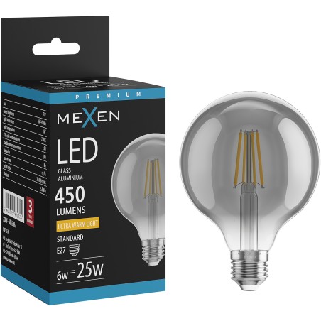 Mexen Vintis LED филаментна крушка E27, G95, 6W, Топла - 2200K, 450 lm, димна - L157-E27-0622-70