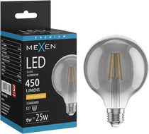 Mexen Vintis LED филаментна крушка E27, G95, 6W, Топла - 2200K, 450 lm, димна - L157-E27-0622-70