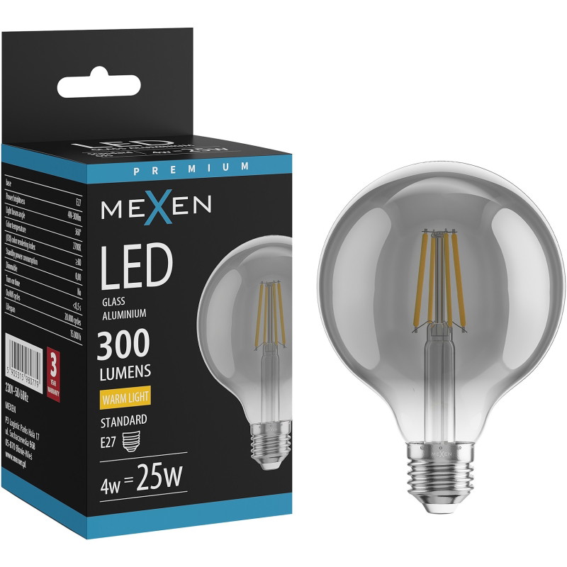 Mexen Vintis LED нажежаема крушка E27, G95, 4W, Топло - 2700K, 300 lm, димна - L157-E27-0427-70