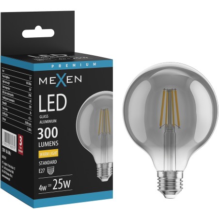Mexen Vintis LED нажежаема крушка E27, G95, 4W, Топло - 2700K, 300 lm, димна - L157-E27-0427-70