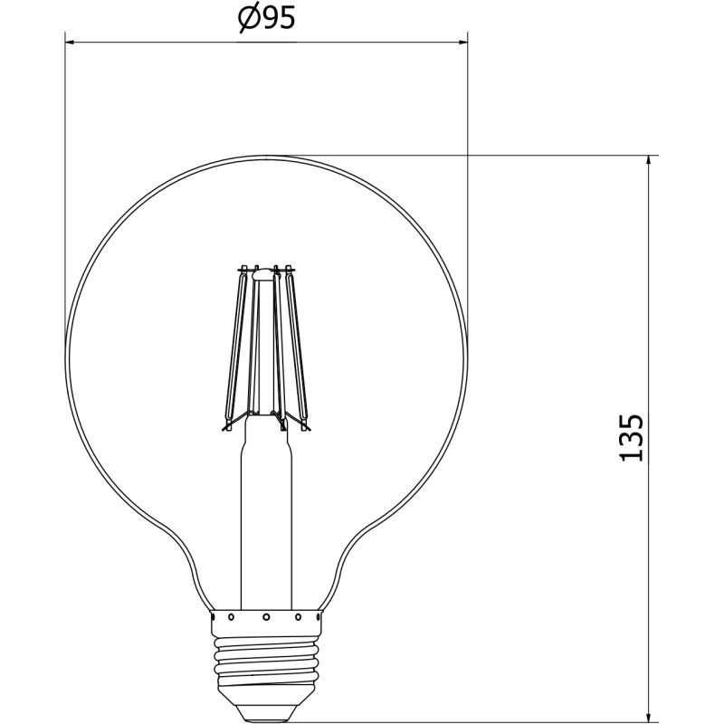 Mexen Vintis LED LED крушка филамент E27, G95, 6W, Топла - 2700K, 720 lm, прозрачна