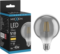 Mexen Vintis LED нажежаема крушка E27, G95, 6W, Топла - 2700K, 510 lm, дим - L157-E27-0627-70