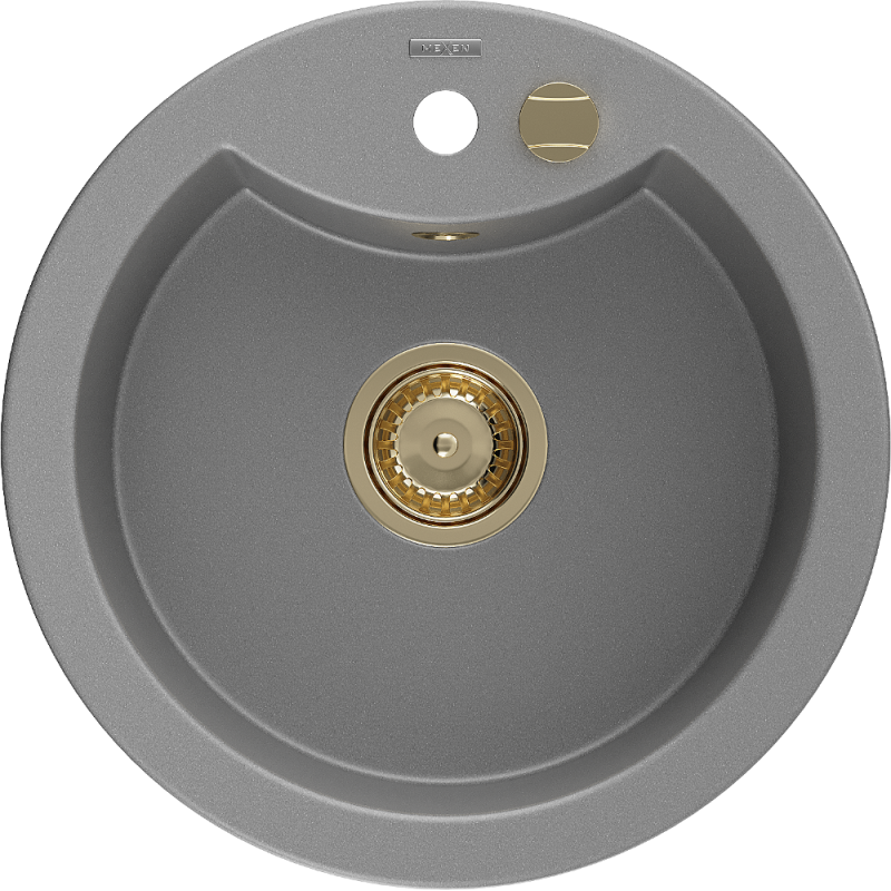 Mexen Diego гранитна мивка с едно корито 488 x 480 мм, сива, сифон златен