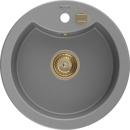 Mexen Diego гранитна мивка с едно корито 488 x 480 мм, сива, сифон златен