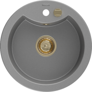 Mexen Diego гранитна мивка с едно корито 488 x 480 мм, сива, сифон златен