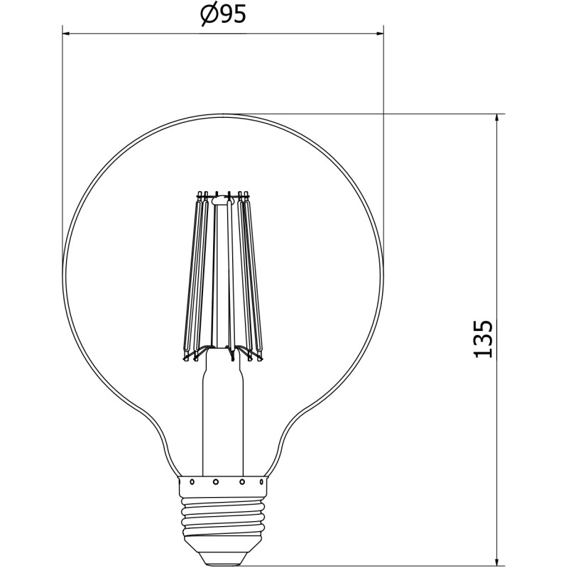 Mexen Vintis LED нажежаема жичка лампа E27, G95, 10W, Топла - 2700K, 1320 lm, прозрачен