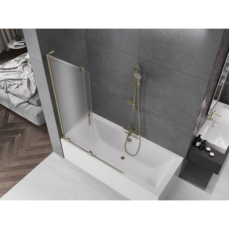 Mexen Velar L преграда за вана, плъзгаща се, 2-крила, 120 x 150 см, матирано, златно - 896-120-003-31-50