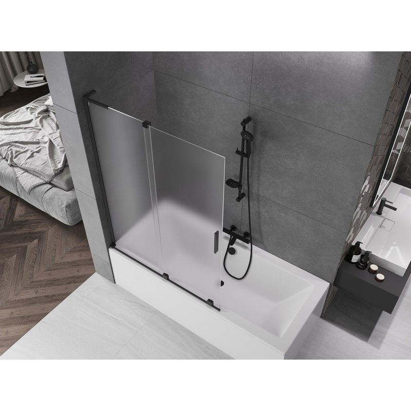 Mexen Velar L 2-крилен плъзгащ се вана параван 120 x 150 см, матиран, черен - 896-120-003-31-70