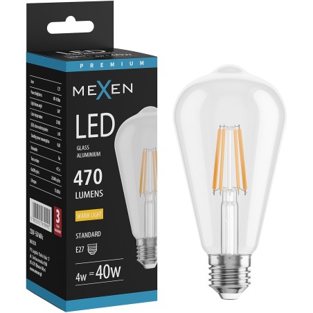 Mexen Vintis LED нажежаема жичка E27, ST64, 4W, Топло - 2700K, 470 lm, прозрачно - L152-E27-0427-00