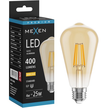 Mexen Vintis LED филаментна крушка E27, ST64, 4W, Топло - 2700K, 400 lm, кехлибарена