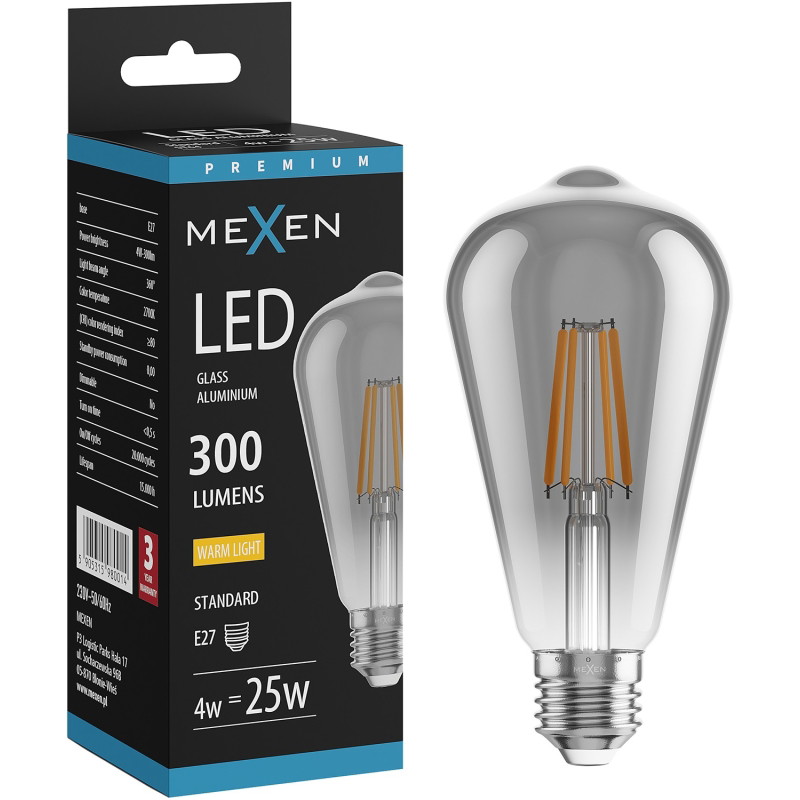 Mexen Vintis LED E27 филамент крушка, ST64, 4W, Топла - 2700K, 300 lm, опушена - L152-E27-0427-70