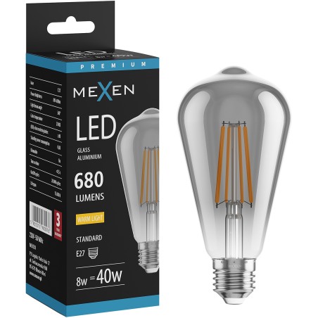 Mexen Vintis LED филаментна крушка E27, ST64, 8W, Топла - 2700K, 680 lm, опушена - L152-E27-0827-70
