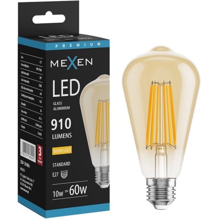 Mexen Vintis LED крушка с нажежаема жичка E27, ST64, 10W, Топла - 2700K, 910 lm, кехлибар