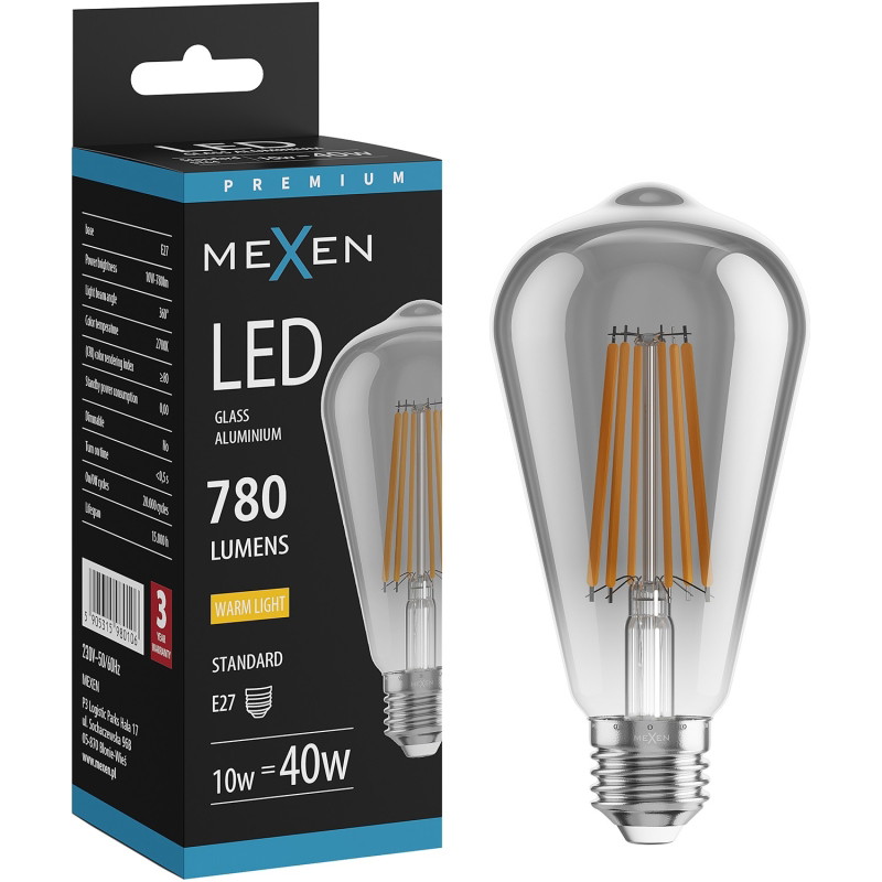 Mexen Vintis LED нажежаема жичка E27, ST64, 10W, Топло - 2700K, 780 lm, пушечен - L152-E27-1027-70