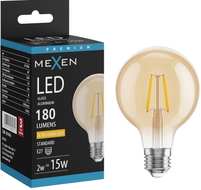Mexen Vintis LED филамент крушка E27, G80, 2W, Топла - 2200K, 180 lm, кехлибар - L155-E27-0222-50