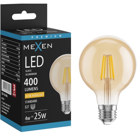 Mexen Vintis LED филаментна крушка E27, G80, 4W, Топла - 2200K, 400 lm, кехлибар - L155-E27-0422-50